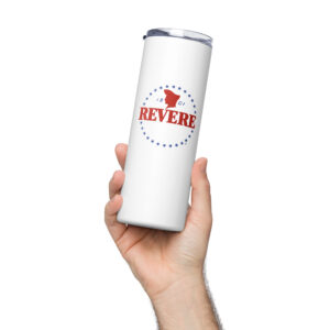 photo of a hand holding a revere white water bottle