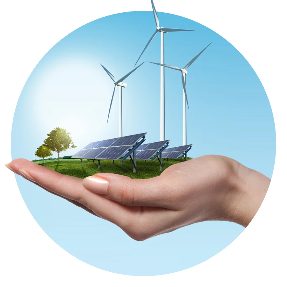 hand holding renewable energy components graphic