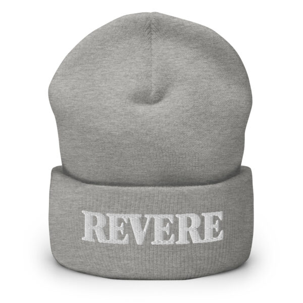 Grey beanie with Revere embroidered graphic