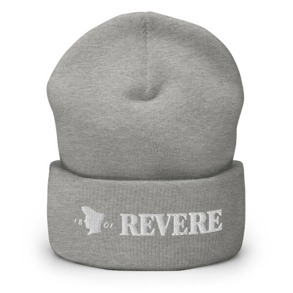 Grey beanie with Revere 1801 embroidered graphic