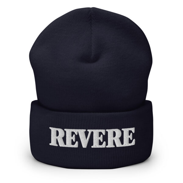 Navy beanie with Revere embroidered graphic