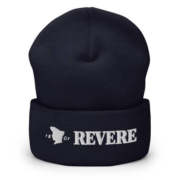 Navy beanie with Revere 1801 embroidered graphic