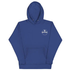 blue hoodie with white Revere logo