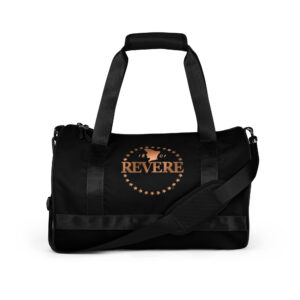 Black gym bag with copper Revere logos