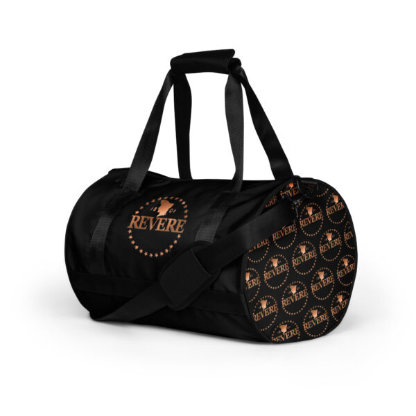 Black gym bag with copper Revere logos