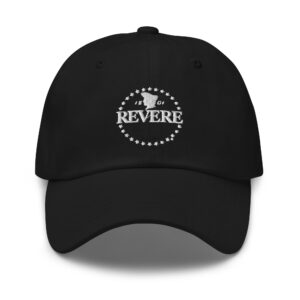 black baseball cap with white embroidered Revere logo photo