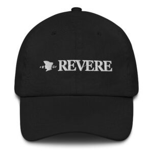 black baseball cap with white embroidered Revere logo photo