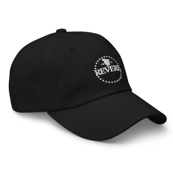 black baseball cap with white embroidered Revere logo photo