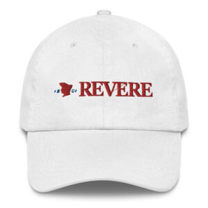 White baseball cap with Red Revere logo