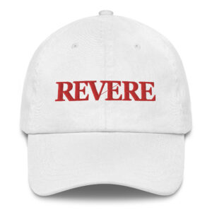 White baseball cap with Red Revere logo