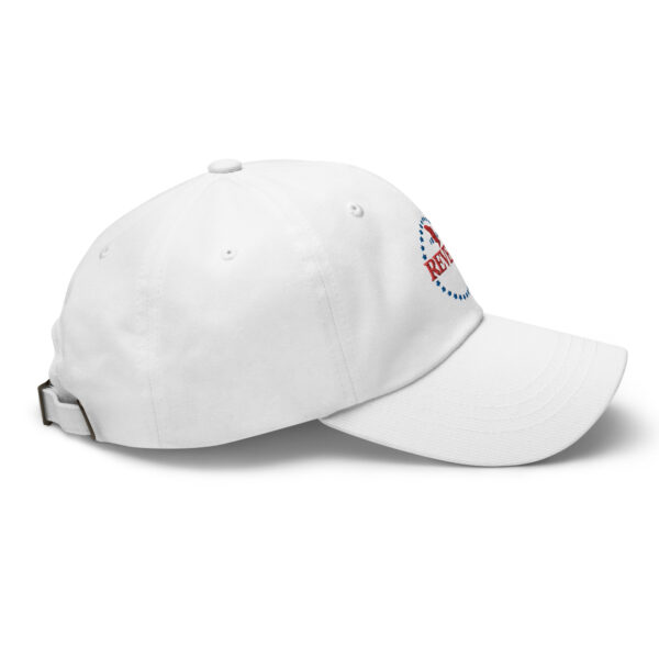 white baseball cap with red and blue embroidered Revere logo photo