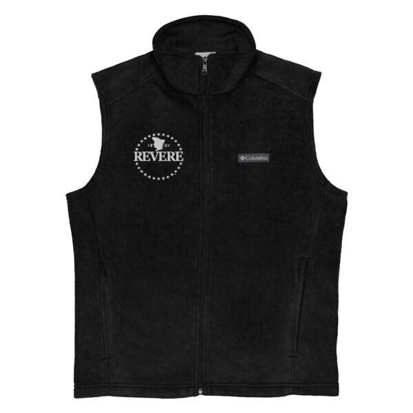 black fleece vest with white embroidered Revere logo