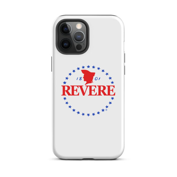 iPhone case with blue and Red Revere logo