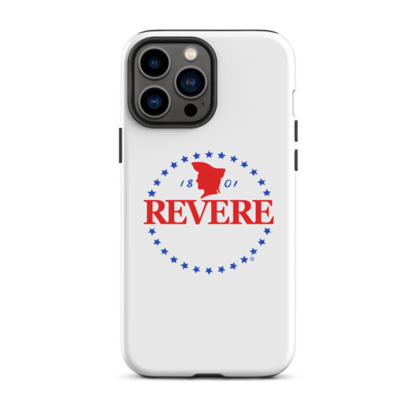 iPhone case with blue and Red Revere logo