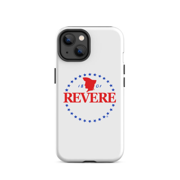 iPhone case with blue and Red Revere logo