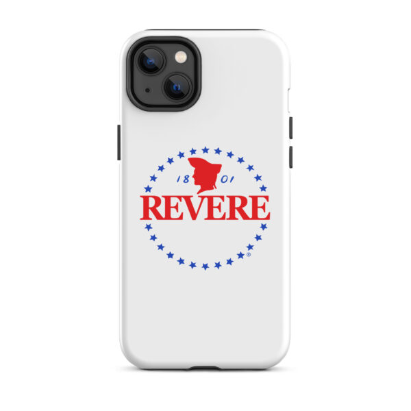 iPhone case with blue and Red Revere logo