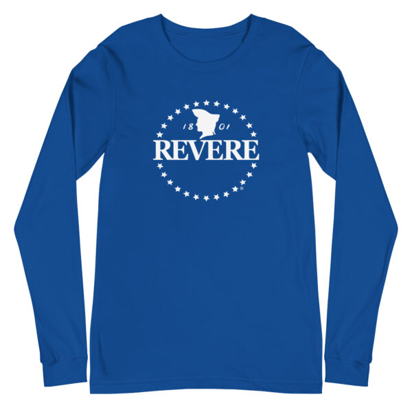 blue long sleeve tshirt with white Revere logo