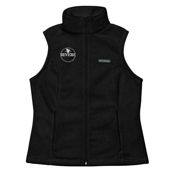 black fleece vest with white embroidered Revere logo