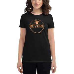 black womens tshirt with copper Revere logo