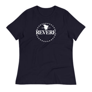 Women's Relaxed T-Shirt in Black, Navy & Poppy w/White logo
