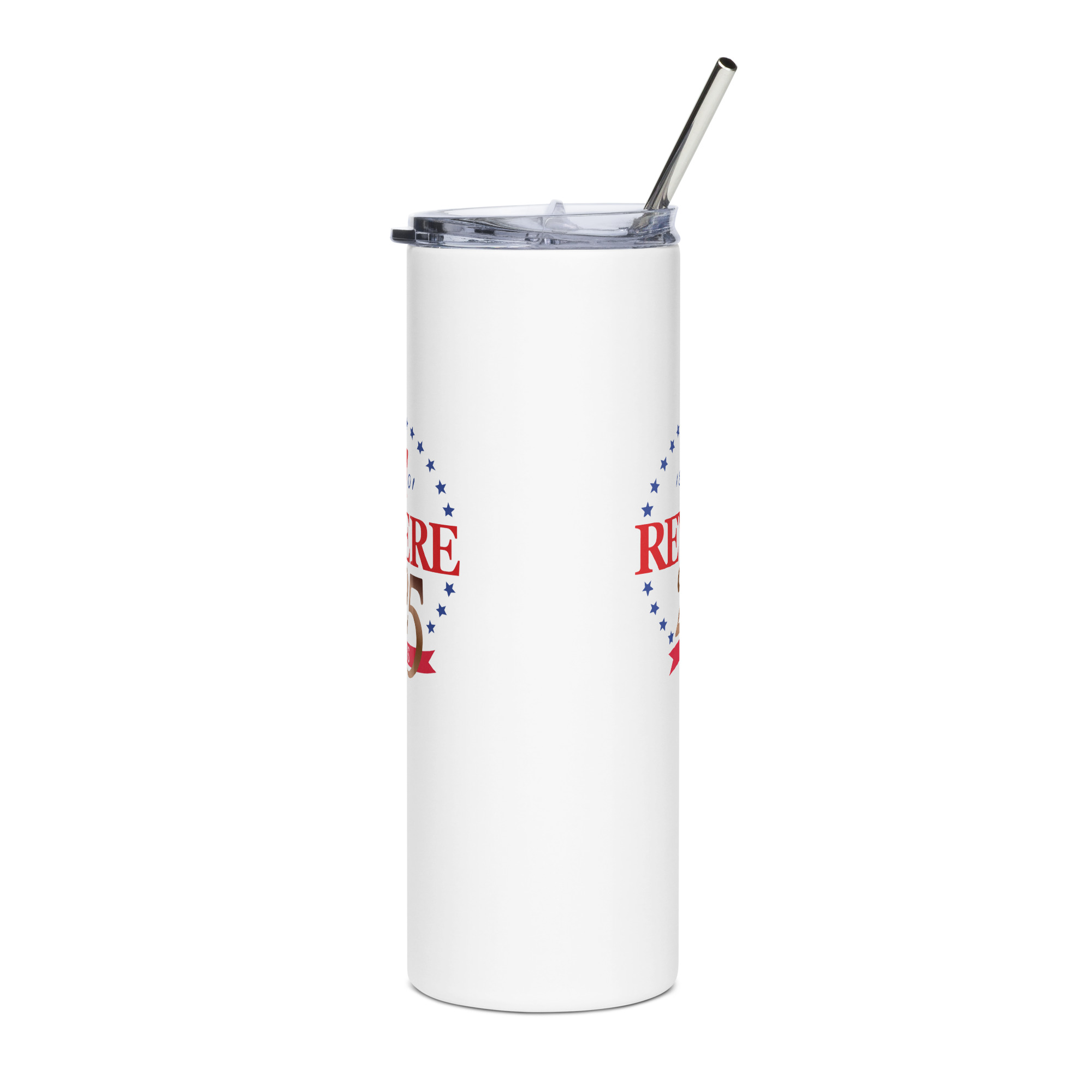 White tumblr with Revere 225th logo